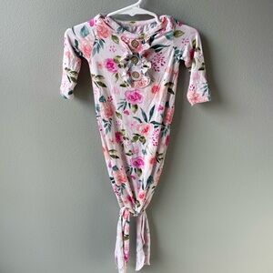 Abbie and Evie Bamboo Pink Floral Knotted Gown 0-3 Months